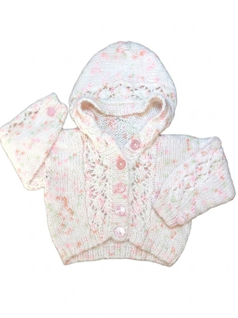 Vintage Handmade Sweater Newborn Baby Girl Hooded Fall Winter Pink Cardigan